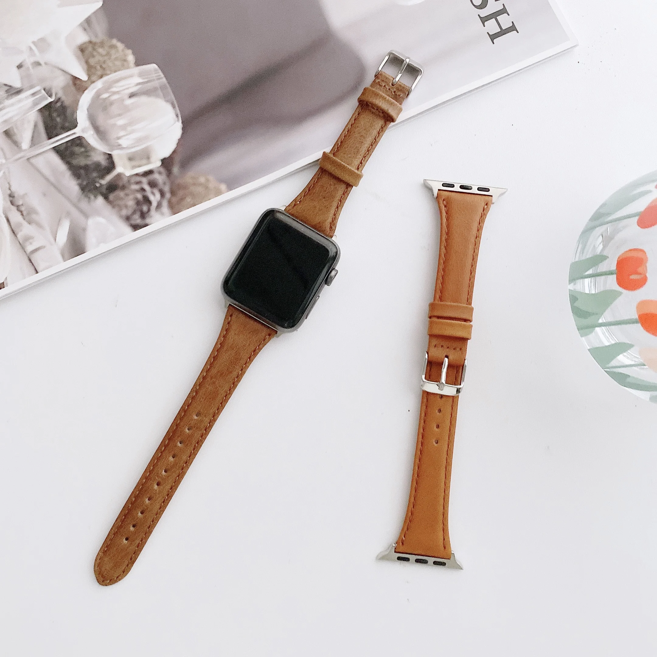 

Ремешок кожаный для iwatch series se 6 5 4 3 2 1 44 мм, модный браслет для Apple Watch Band 38 мм 42 мм 40 мм 44 мм