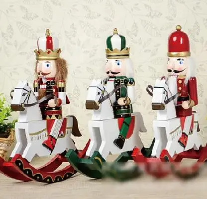 

30CM handmade rocking horse soldier nutcracker puppet king Movable doll, hand-painted children gift 1pcs D332