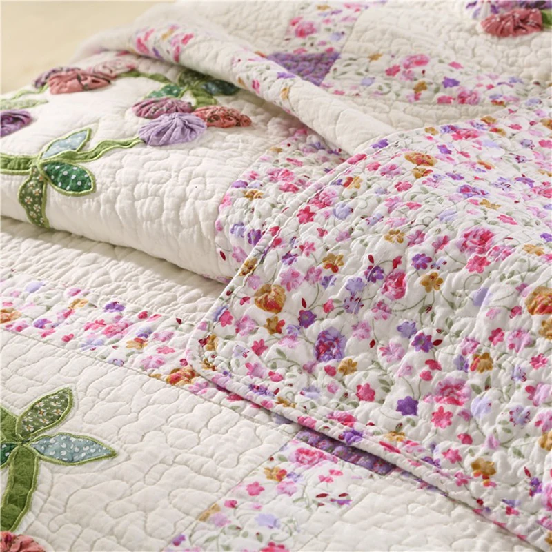 

CHAUSUB Quilts Cotton Bedspreads for Bed Quilted Blanket on Bed Applique Pillow Shams Queen Size 3PC Summer Coverlets Bedding