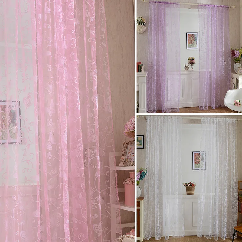 

Curtains Tulle Voile Fabric Transparent Sheer Screening Living Room Home Hanging Decor Window Butterfly Style Decoration