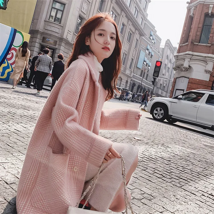 

Женский длинный кардиган в клетку, свободный утепленный кардиган из искусственной норки, пальто большого размера, Осень-зима 2021