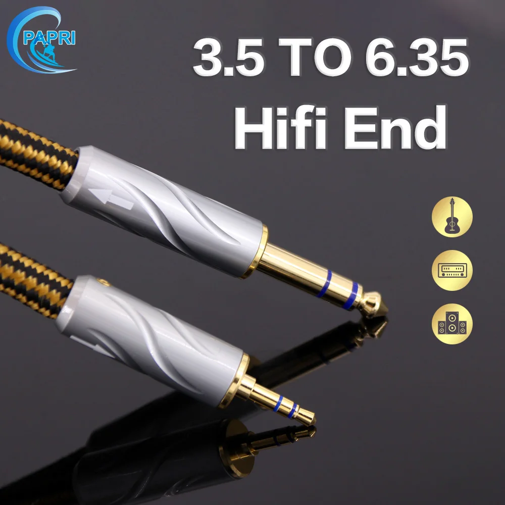

PAPRI 3.5MM To 6.35MM Audio cable 6N OCC Copper+ Silver Plated Male To Male computer Phone Rojector Guitar HIFI Connector Cables