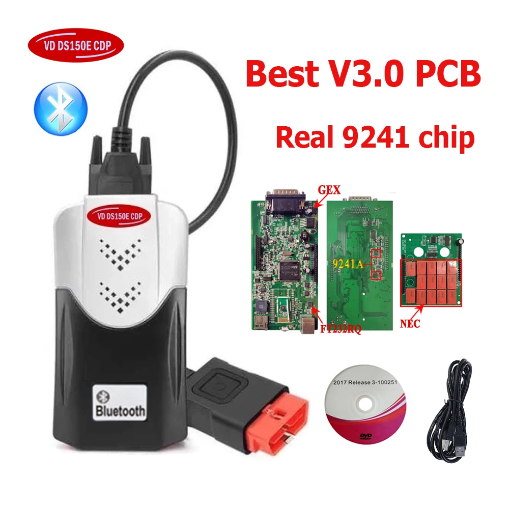 Диагностический инструмент vd ds150e cdp Bluetooth 2021. r3 Keygen V3.0 NEC зелено красный Чип PCB 2017