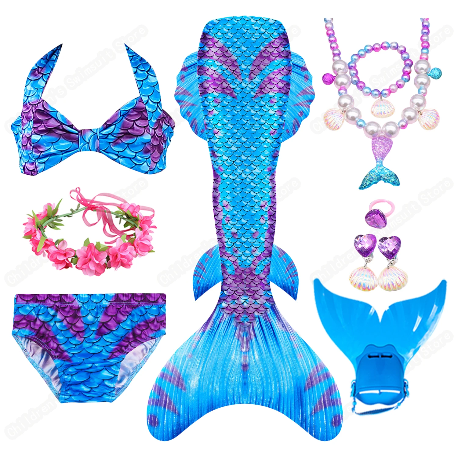 Детский летний купальник бикини с синим хвостом Русалочки можно использовать