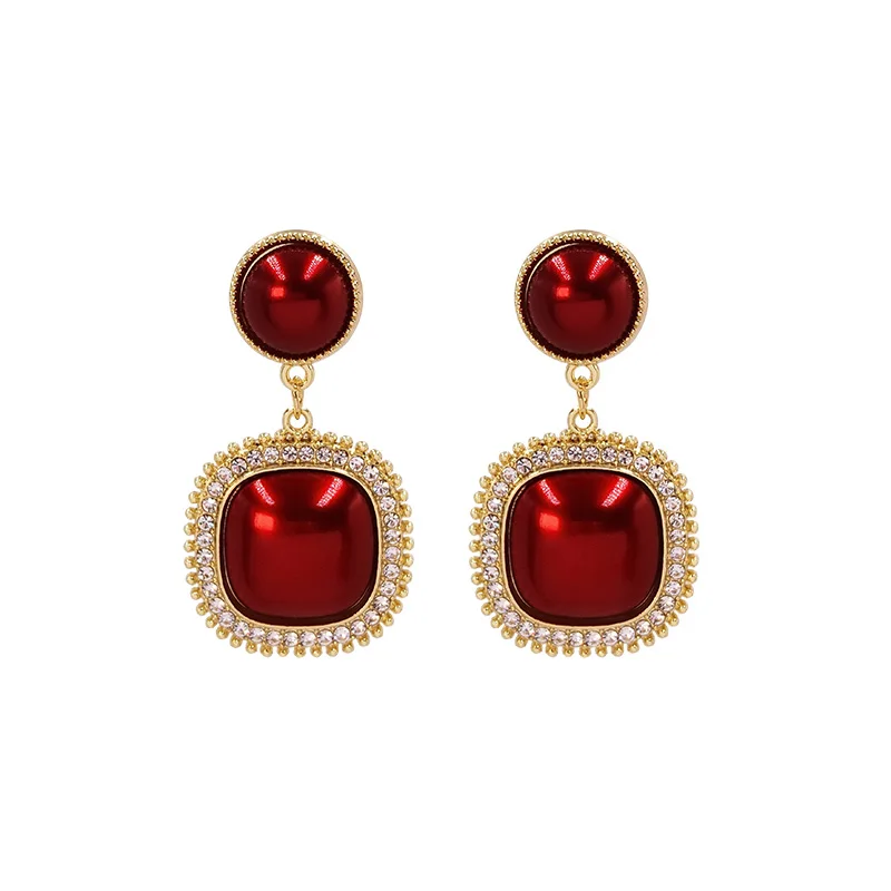 

2021 New Sexy Chinese Red Square Pendant Woman Earrings Fashion Luxury Earring For Korean Jewelry Party Unusual Gift For Girls