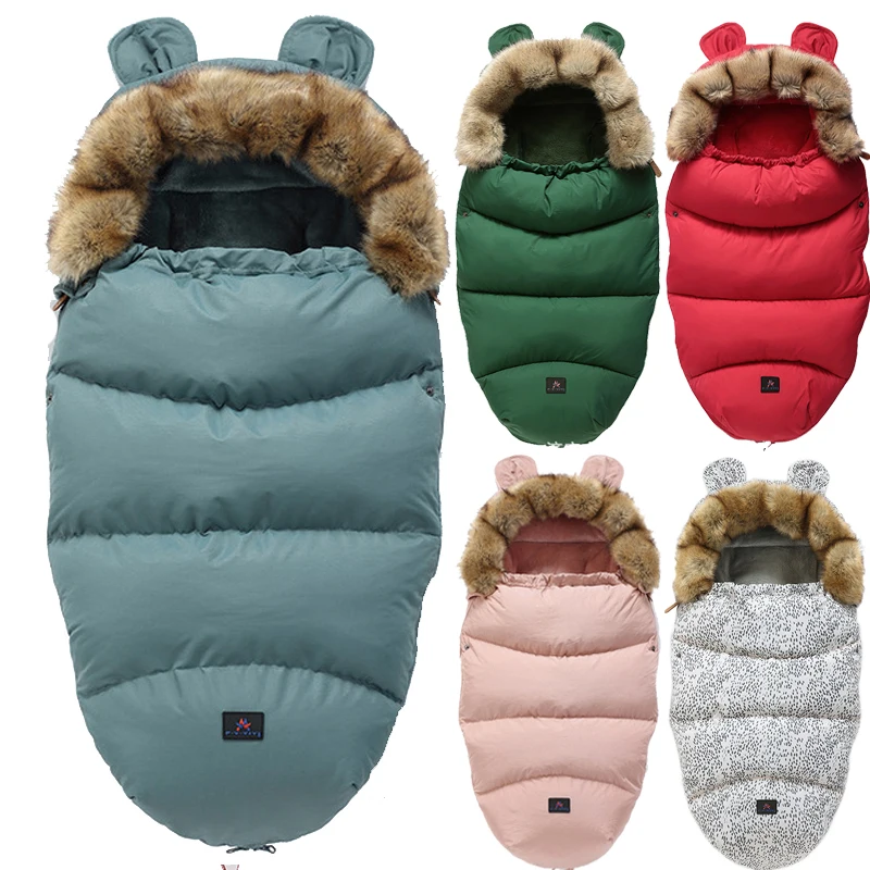 

Fur Collar Baby Stroller Sleeping Bag Envelope Newborn Sleep Sack Thicken Warm Infant Sleepsacks Keep Warm Waterproof Windproof