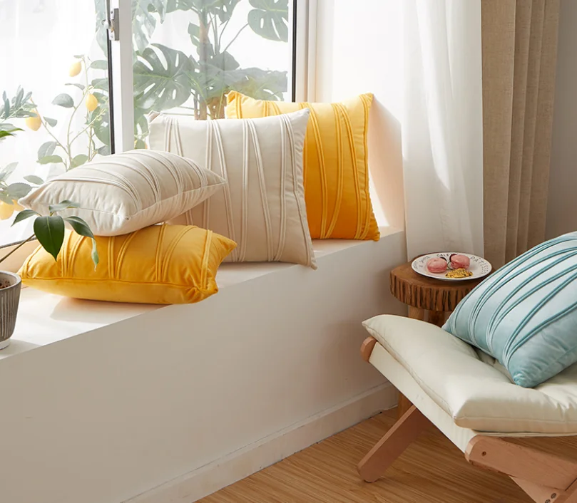 

Soft Velvet Striped Decorative Pillow Cases Cover Square Home
