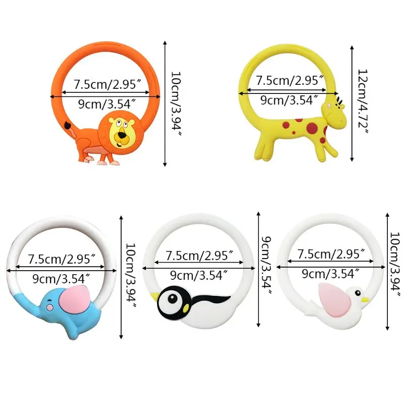 

Baby Round Teether Molar Bar Bracelet Food Grade Silicone Cartoon Animal Teething Soother Chewing Nursing Toys