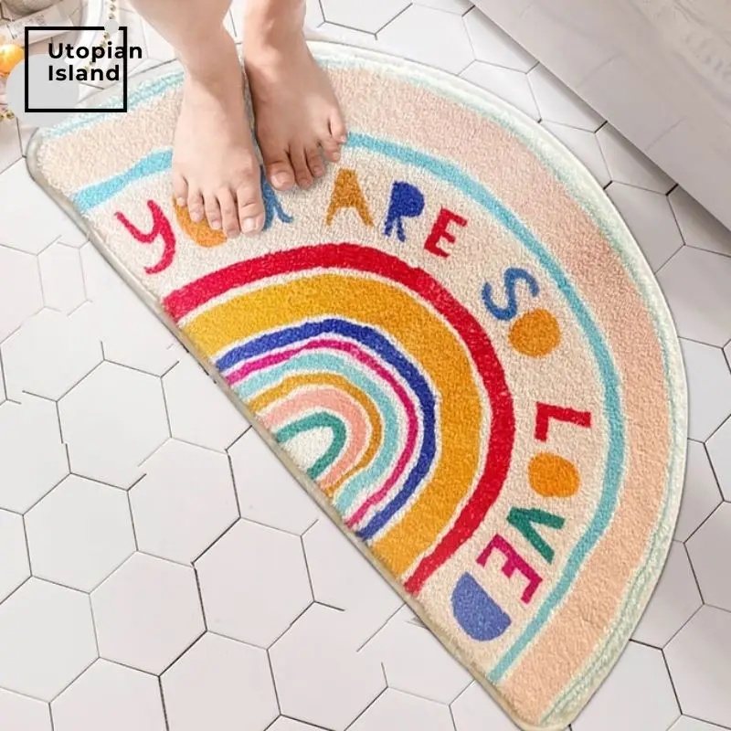 

Радужные пушистые ковры для гостиной, обеденный Детский ковер, полукруглый плюшевый ковер, мягкий коврик у входной двери Пушистый Коврик дл...