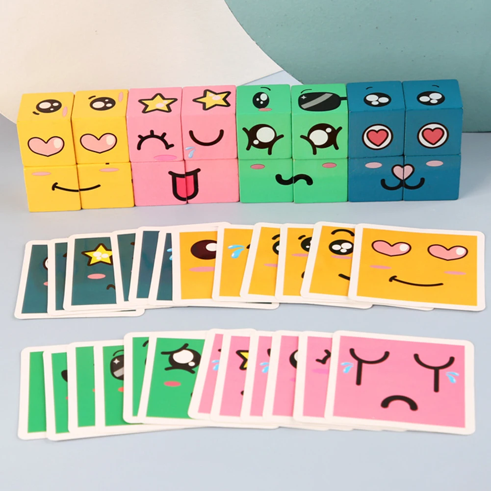 

Kids Expression Matching Puzzles Building Blocks Early Education Game Toy Magic Cube Boards Montessori Toys for Logical Thinking