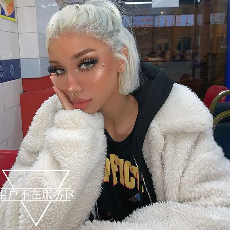 2021 Fall New Style Sheepskin Fashion Loose Lapel Casual David Clothing Warm Cardigan Women's Jacket