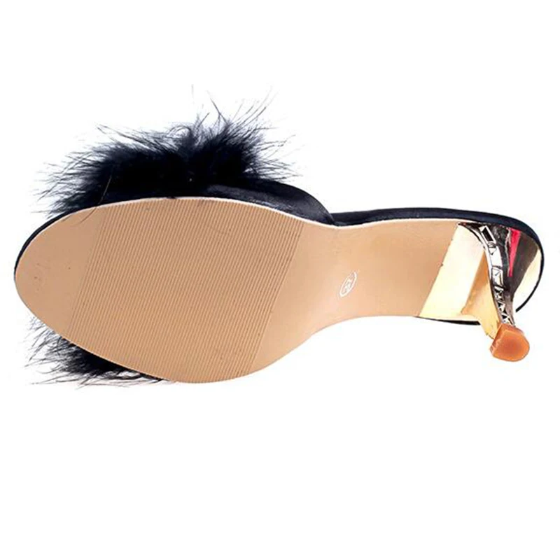 

COVOYYAR 2020 Summer Shoes Woman Feather Thin High Heels Fur Slippers Peep Toe Mules Lady Pumps Slides Shoes Big Size WHH667