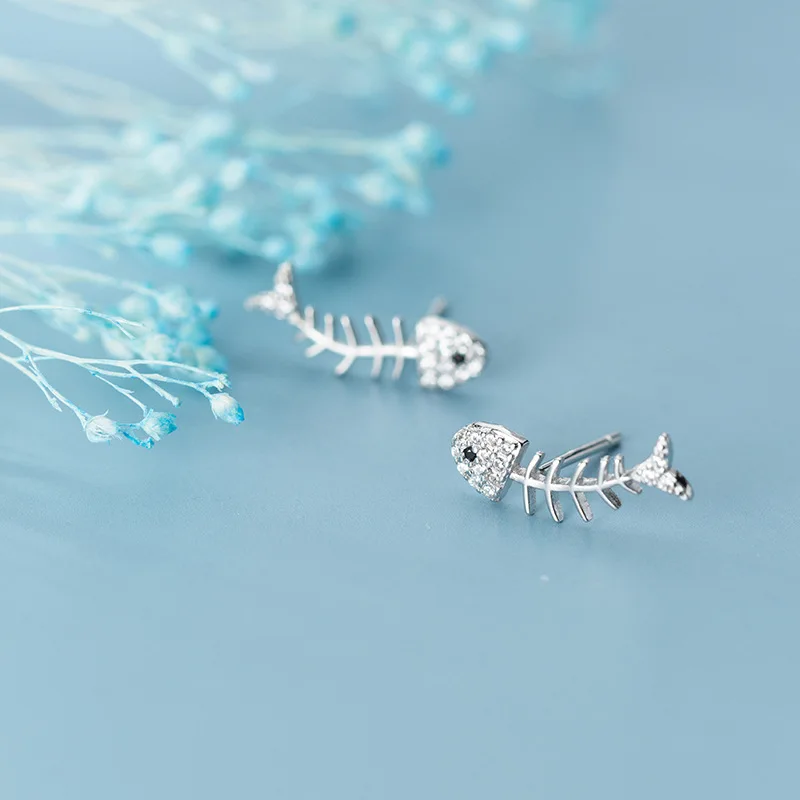 MloveAcc романтические серьги гвоздики в виде рыбьей кости для женщин 925 пробы