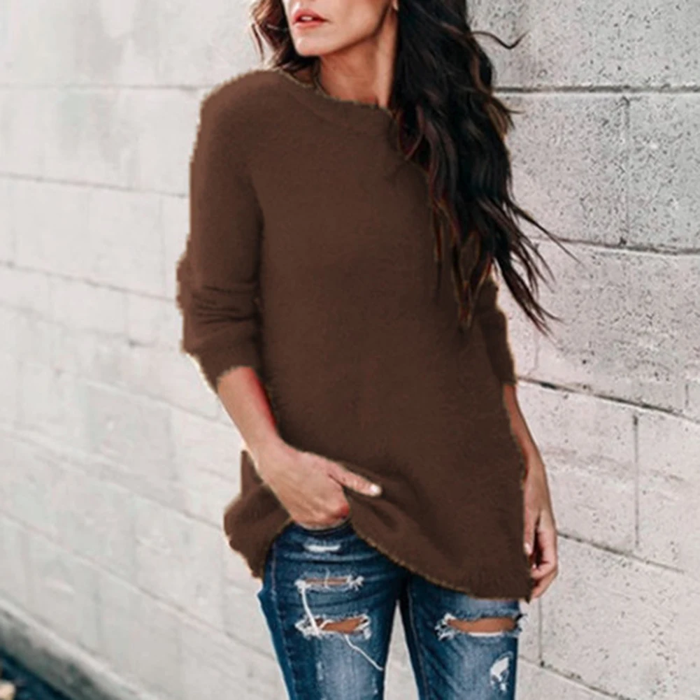 

Plus Size Chic Women Sweaters Autumn Winter Solid Color O Neck Long Sleeve Knitwear Sweater Female Oversized Ladies Soft Tops