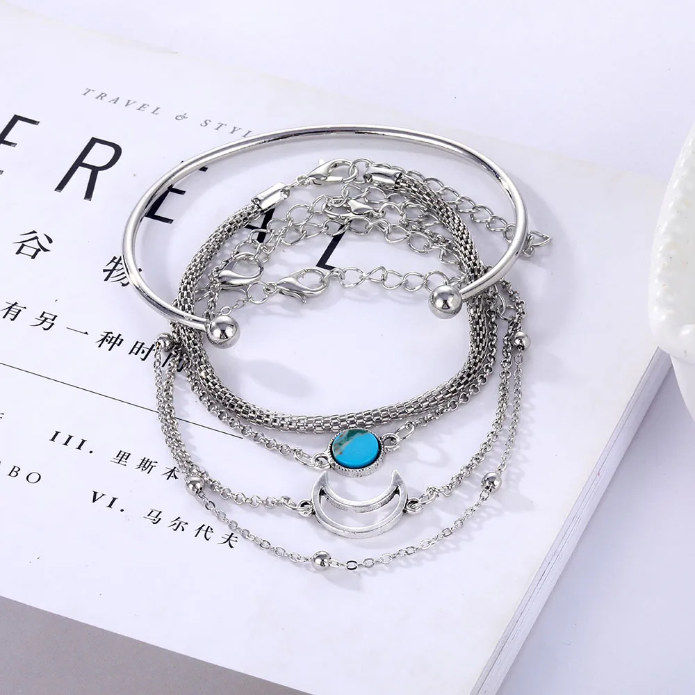IFMIA Boho, набор, винтажные манжеты, серебряный браслет, браслеты, наборы для женщин, Богемия, луна, шарм, цепь, браслеты,, ювелирное изделие, подарки