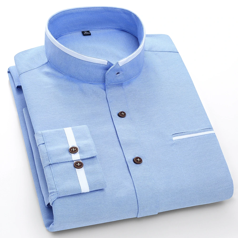 Рубашка мужская оксфордская с длинным рукавом хлопок однотонная блуза Slim Fit не