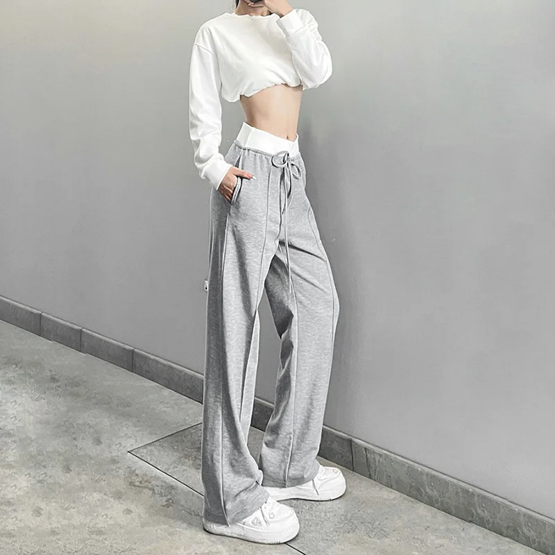 

New Women's Solid Color High Waist Fashion Loose Casual Sports Straight Pants