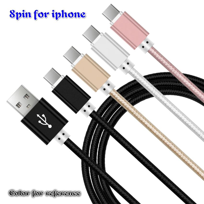 50pcs/lot USB Cable for iPhone 13 12 11 XS Max XR X Fast Charger Cable For iPhone 6 8 7 Nylon Braided 1m 3ft Mobile Phone Cable