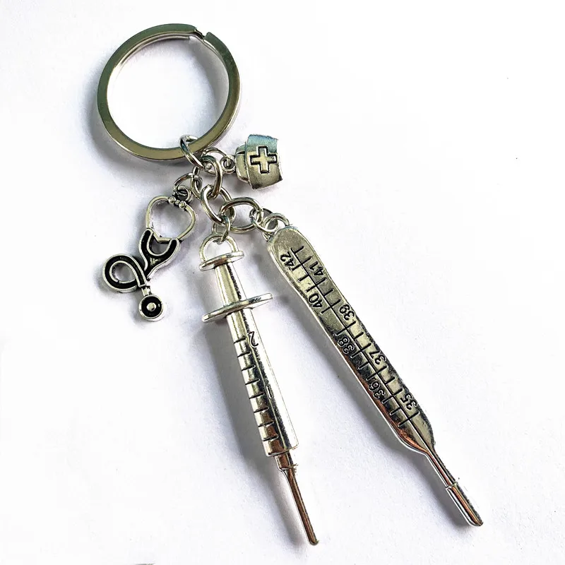 

Medical doctors and nurses clinical thermometers syringe needles stethoscope nurse cap hospital keychain Souvenir