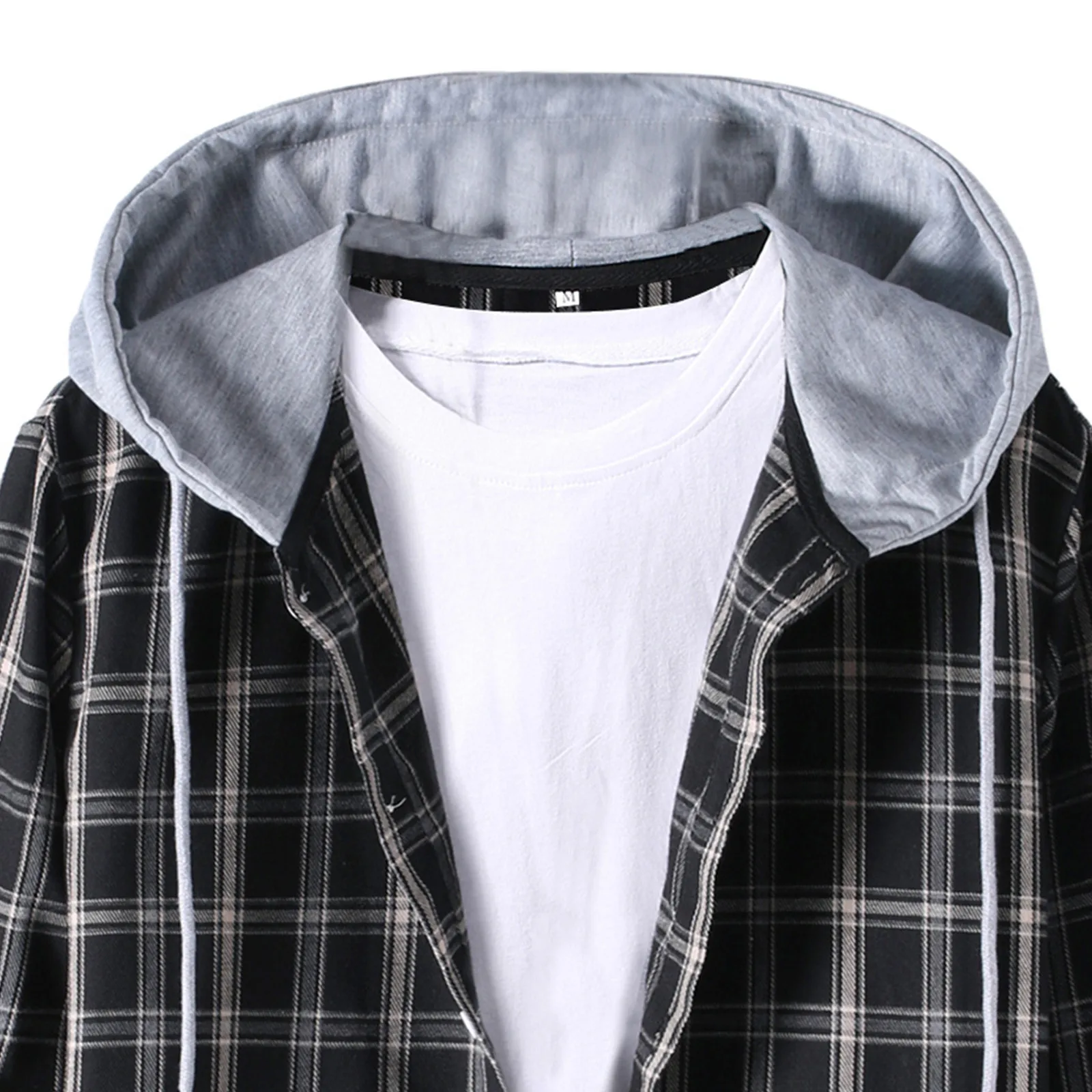 Мужская Повседневная рубашка с капюшоном осенняя клетчатая однобортная длинным