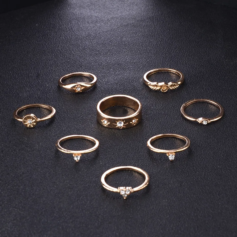 8 шт./компл. кольцо на палец с цветком и кристаллами в богемном стиле | Украшения