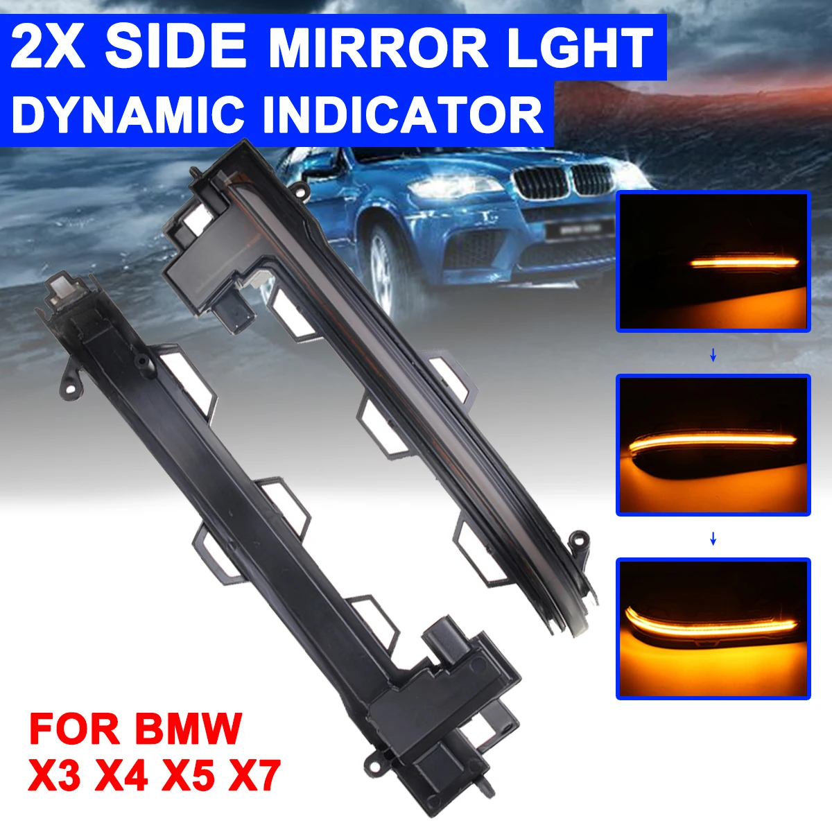 

Rearview Mirror Signal Lamp 1 Pair Highlight LED Car Dynamic Turn Light Yellow For BMW X3 G01X4 G02 X5 G05 X7 G07 2018+