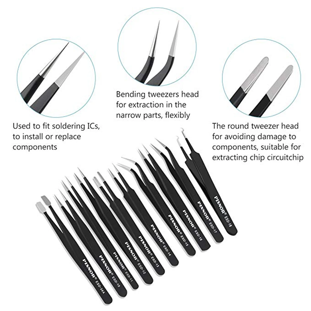 10 шт./компл. высокоточный Инструмент для пинцета набор антистатический Изогнутый
