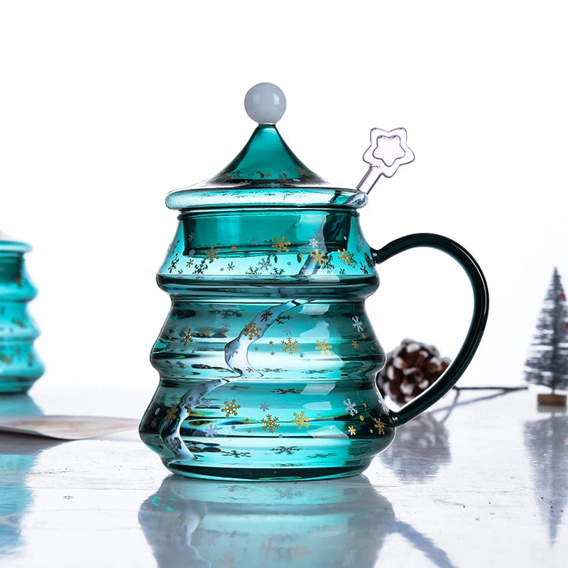

400/500ml Christmas Tree Glass Water Cup Milk Mug Coffee Cup Christmas Gifts New