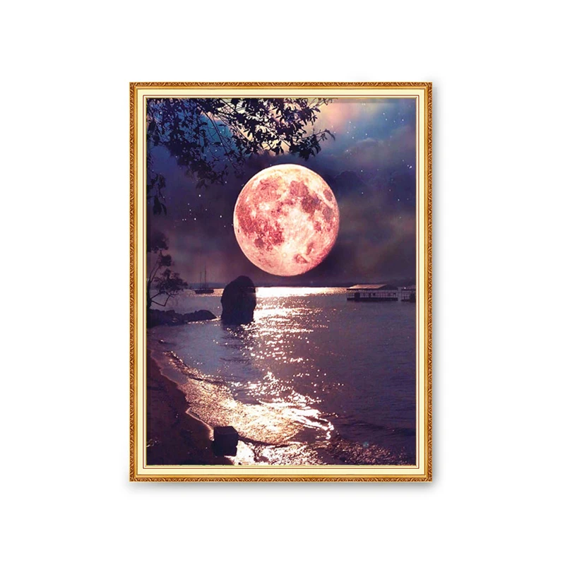 

5D DIY Diamond Painting Landspace Cross Stitch Kit Mosaic Diamond Embroidery Lakes and Moon Full Round Drill Home Decoration