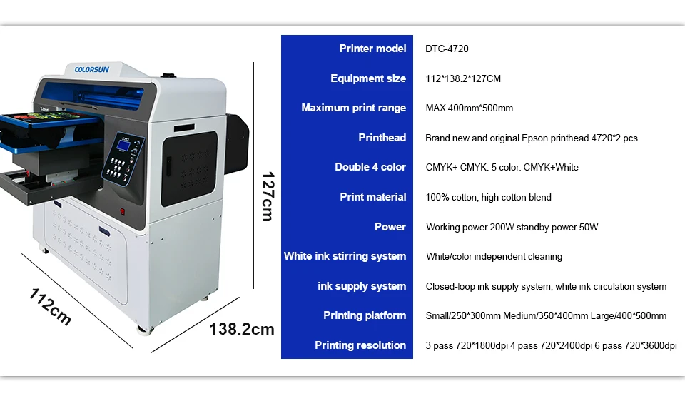 Colorsun высокоточный автоматический A3+ Размер футболка планшетный принтер 400*500 мм DTG принтер с 2pc 4720 печатающая головка