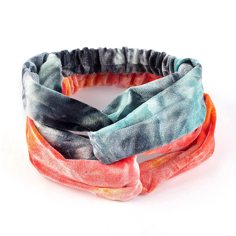 

Women Cross Turban Tie dye Headwear Fashion Hair Accessories Twist Elastic Bandage Casual Hair Bands Street Bandana For Girls