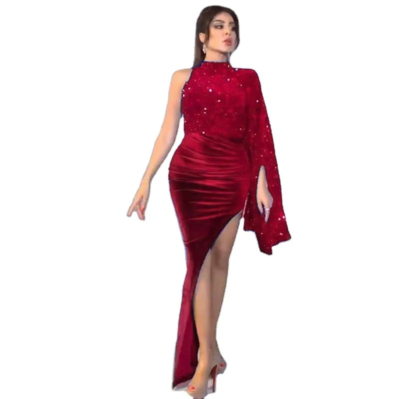 

WEPBEL Long Sleeve Maxi Dresses Sexy Hip-Wrapped Dress Solid Color High Waist Split Bodycon Formal Dress Fashion Casual Dress