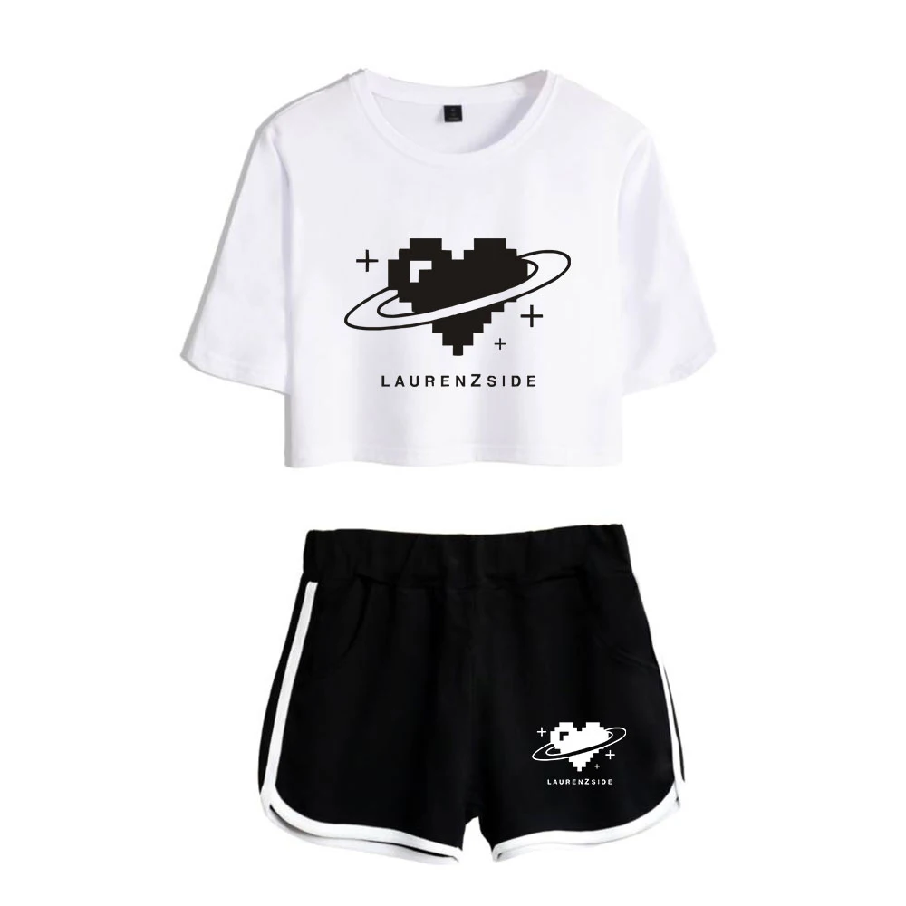 

WAWNI LaurenzSide Navel T Shirt Casual Shorts Sexy Two Piece Suit Harajuku Cotton Plus Polyester Conventional 2020 Fashion Print