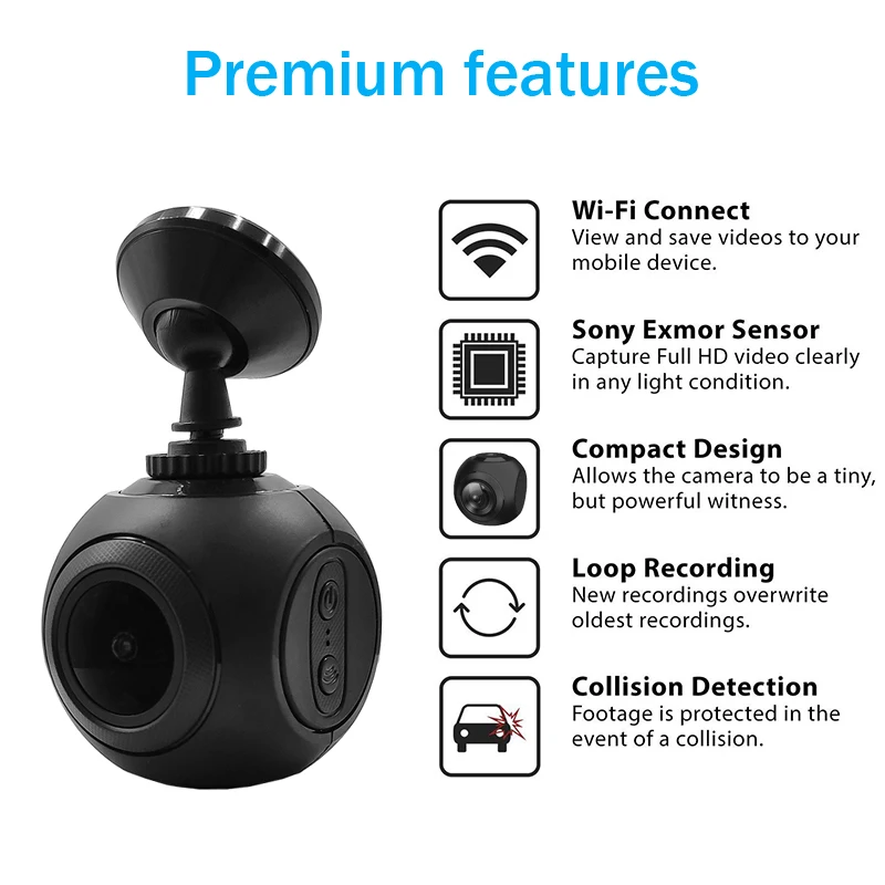 Ainina A9 WiFi Автомобильный видеорегистратор Full-HD 1080p Автомобильный видеорегистратор Встроенный WiFi с приложением, sony сенсор, g-сенсор, WDR