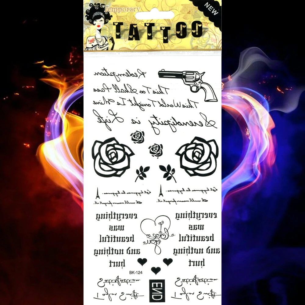 Роза пистолет сердце водонепроницаемый стикер татуировки Временные тело рука