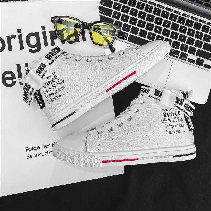 

High-Top Men Casual Canvas Shoes Letter Printe Light Breathable Skate Shoes Student Couple Commute All-Match Shoes Fast Shipping
