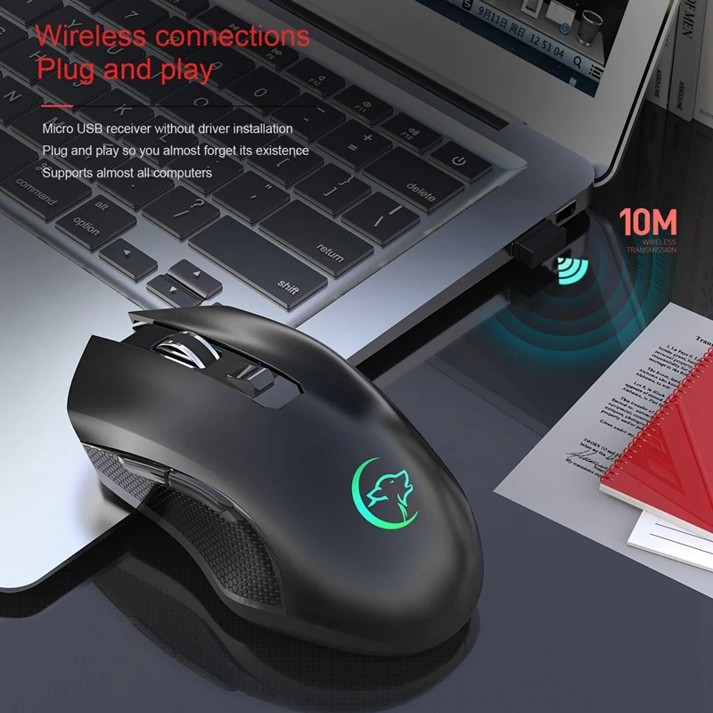 

YWYT Rechargeable Wireless Silent LED Backlit USB Optical Ergonomic Gaming Mouse Gaming Mouse 2400Dpi Surfing the Mouse