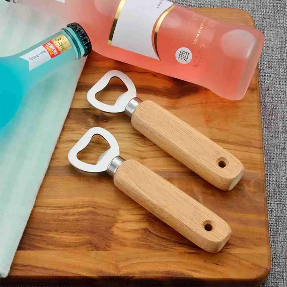 1 шт. стальная открывалка для бутылок с перфорированной деревянной крышкой