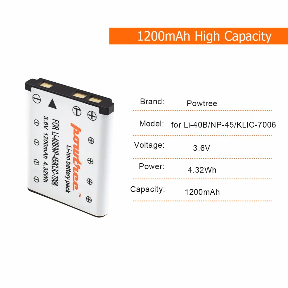 Аккумулятор Powtree для FUJIFILM NP 45A 45 сменные батареи XP10 XP11 J38 Z70 Z35 J40 J20|Цифровые