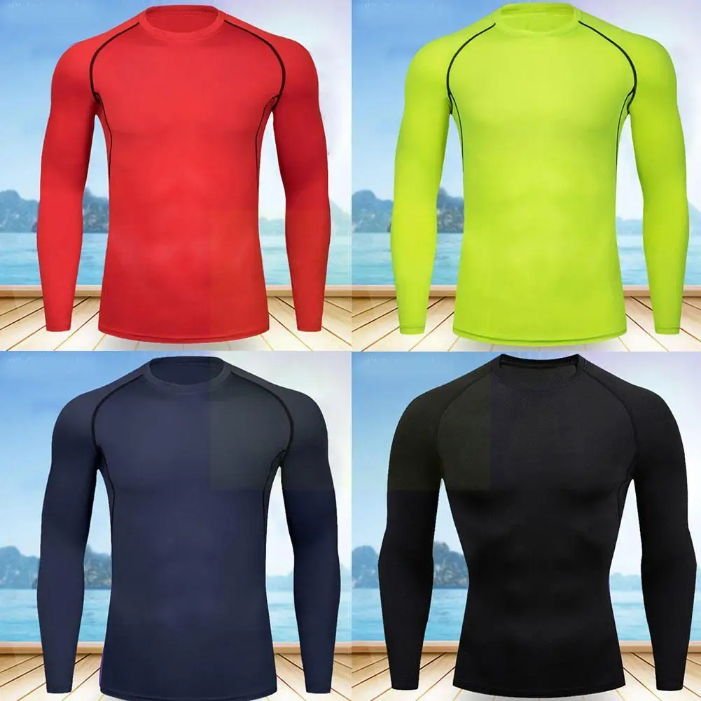 

Men Breathable Sports Tight Fitting Long Sleeve Outdoor Compression Sweat Quick Drying Sports Wicking Running Cycling Shirt A5C3