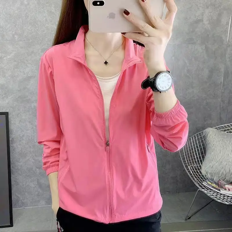 

Women Windbreaker Summer Anti-Ultraviolet Large Size Hoodless Coat Stand-Up Collar Sunscreen Quick-Drying Breathable Sports Top