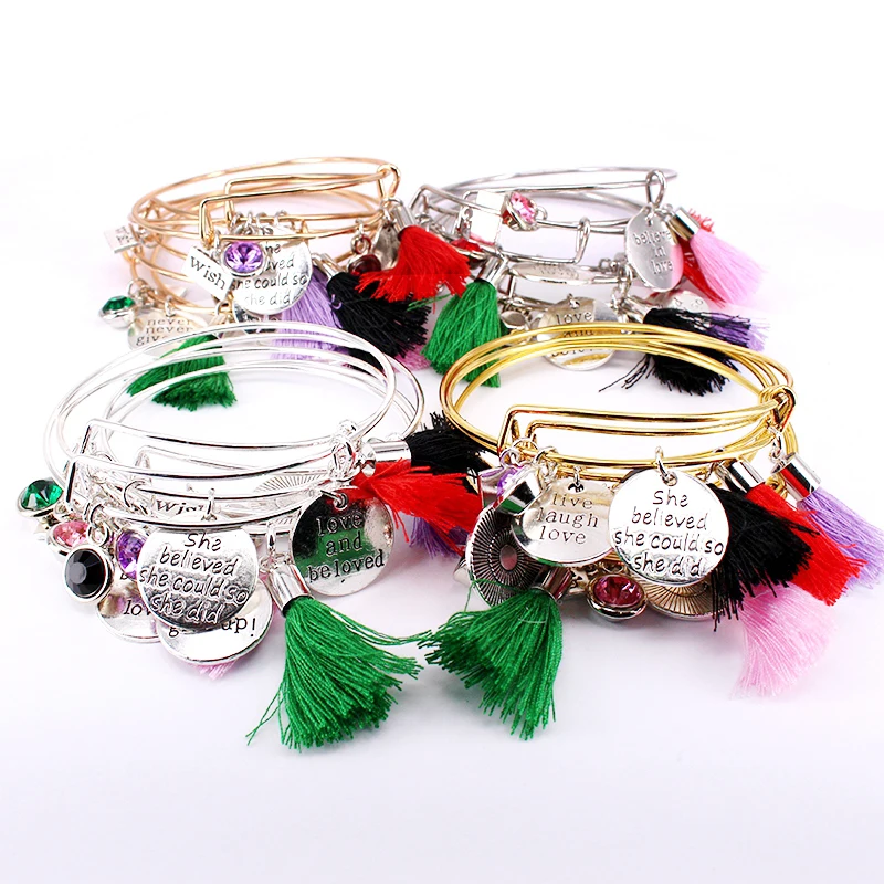 

Браслеты с шармами 5, шт. Набор браслета, для женщин, с кисточками, никогда не сдавайся, верь в любовь, браслеты с подвесками, ювелирные издели...