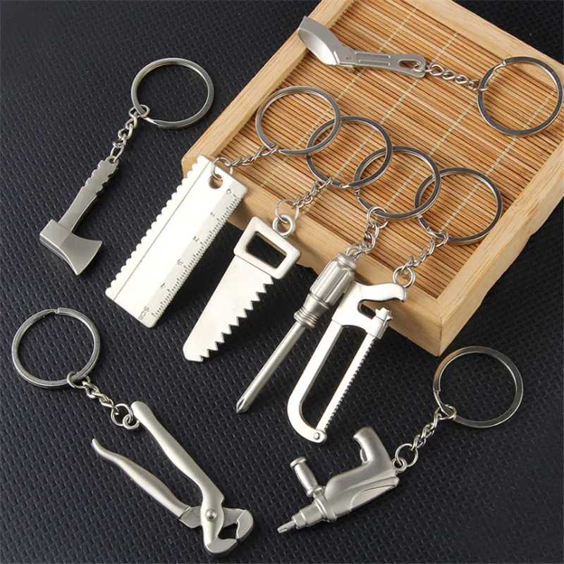 Hot Fashion Tools Keychains Spanner Hammer Saw Ax Wrench Ruler Alloy Pendants With Useful Electric drill Key Chain Jewelry Gifts |