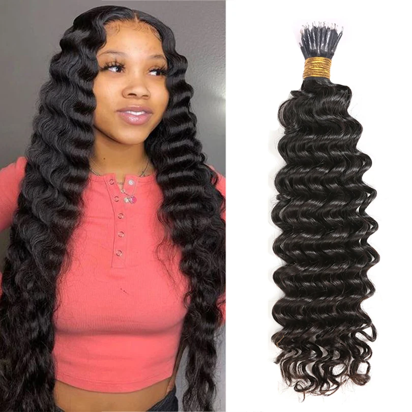 

Нано-кольцо с глубокой волной, наращивание человеческих волос, 100% малазийские неповрежденные волосы, 100 прядей, 1 г/локон, естественный цвет