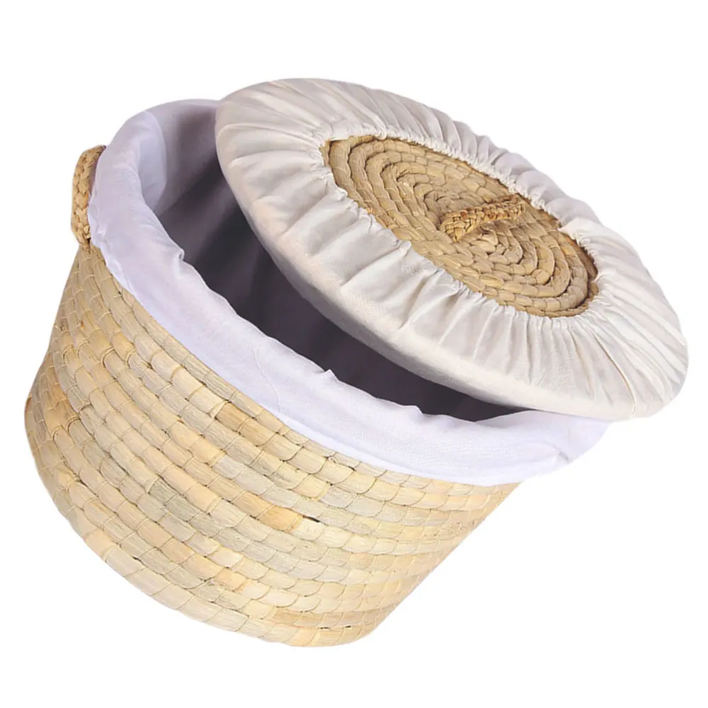 

1Pc Woven Storage Basket with Handles for Steamed Bun Eggs Breads (Beige)