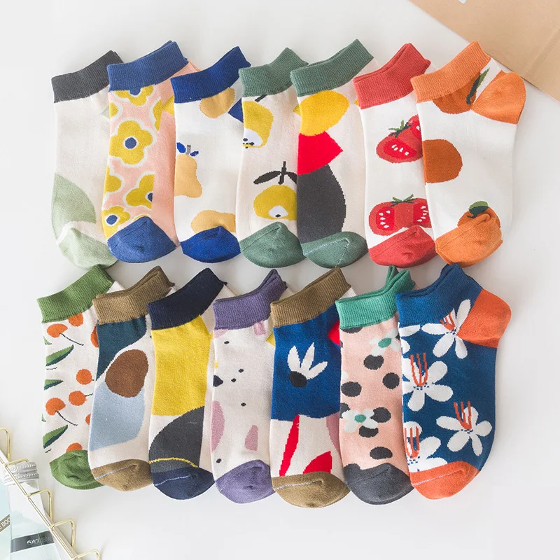 

New Fashion Women Cotton Cartoon Fruit Ankle Socks Summer Japanese Avocado Cute Boat Socks Casual Soft Girls Short Socks