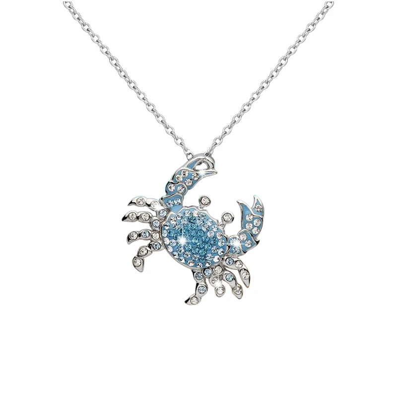 

Lady Rhinestone Crab Pendant Necklace Bohemian Ocean Animal Clavicle Chain Fashion Blue Crystal Crab Necklace Jewelry Accessorie
