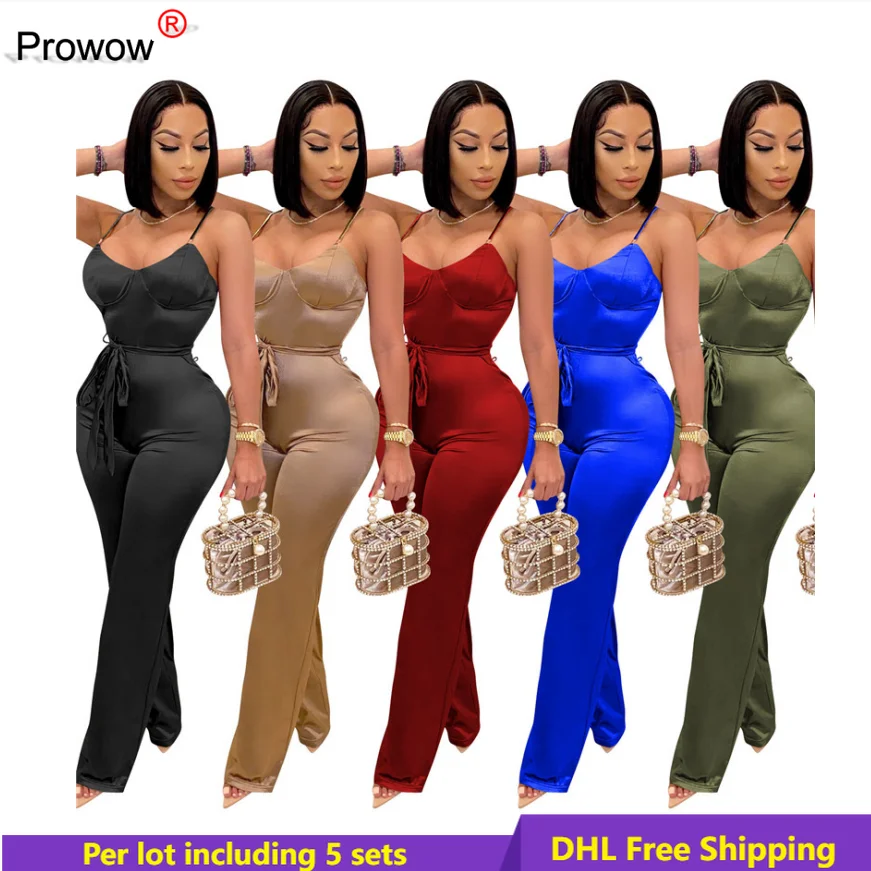

Женские комбинезоны без рукавов PROWOW, однотонные бандажные комбинезоны, сексуальная клубная одежда, прямые брюки, оптом, доставка DHL 6891