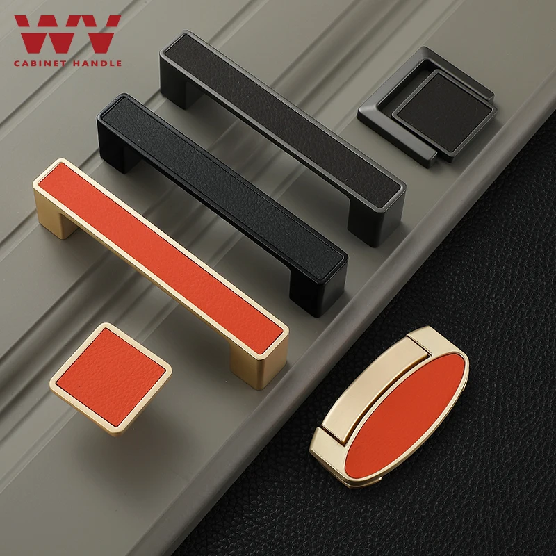 WV Leather Handles for Furniture Gold Luxury Drawer Cabinet Handle Solid Zinc Alloy Door Pulls Knobs Hardware | Обустройство дома