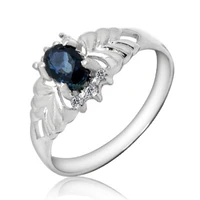 fashion silver gemstone ring 4mm6mm natural navy blue sapphire silver ring 925 sterling silver sapphire ring